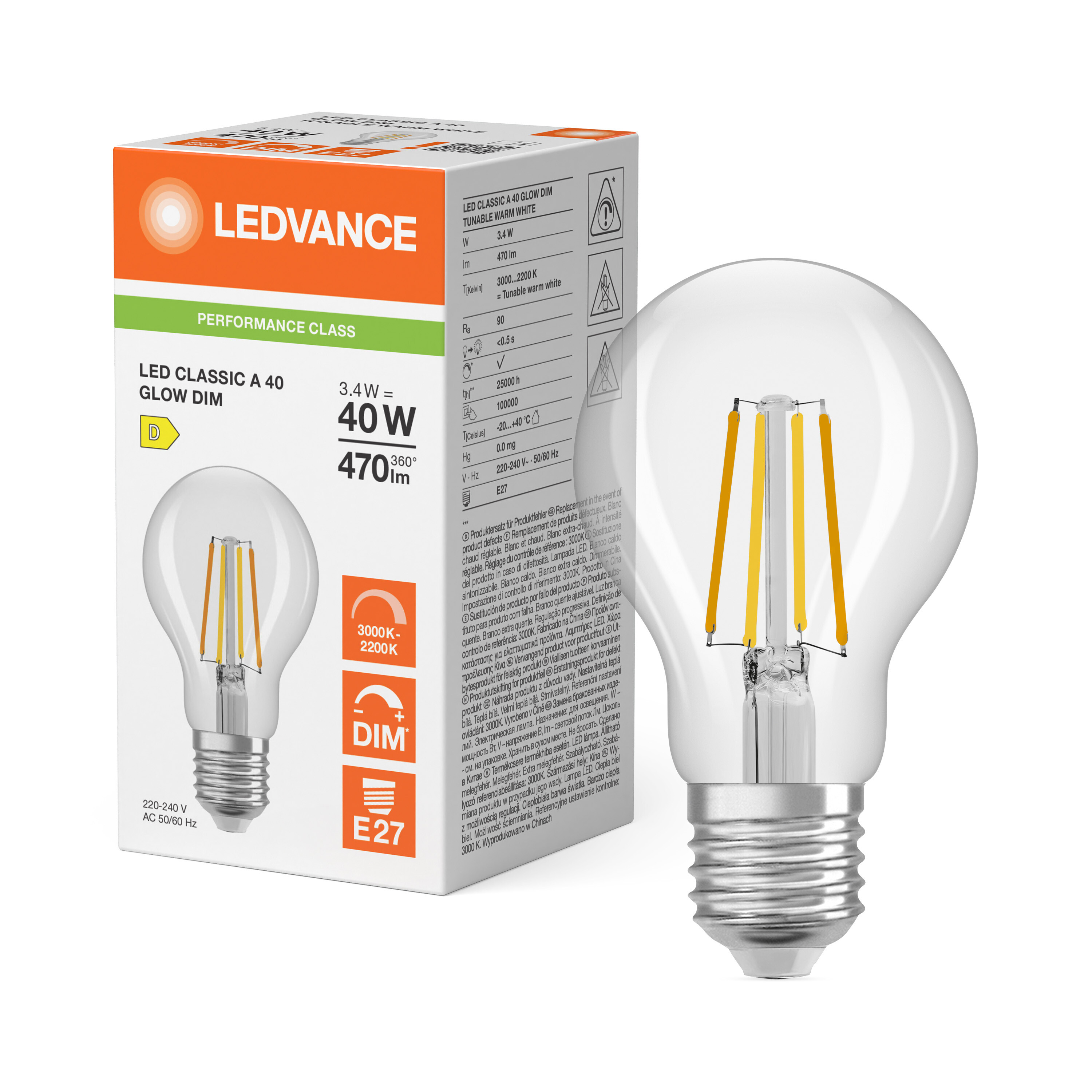ledvance Ledpære cla40 glwdim 470lm 93022 cl e27
