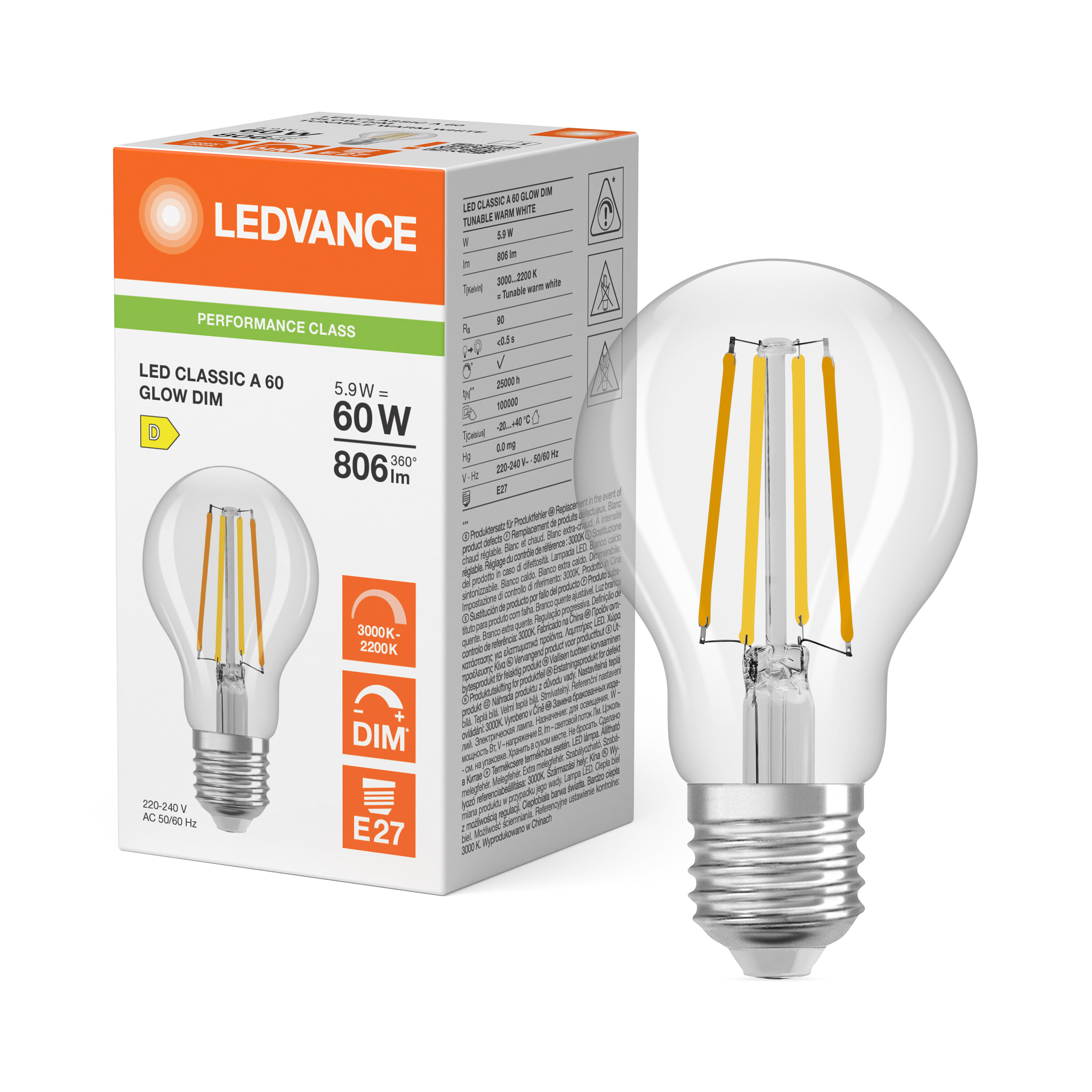 ledvance Ledpære cla60 glwdim 806lm 93022 cl e27