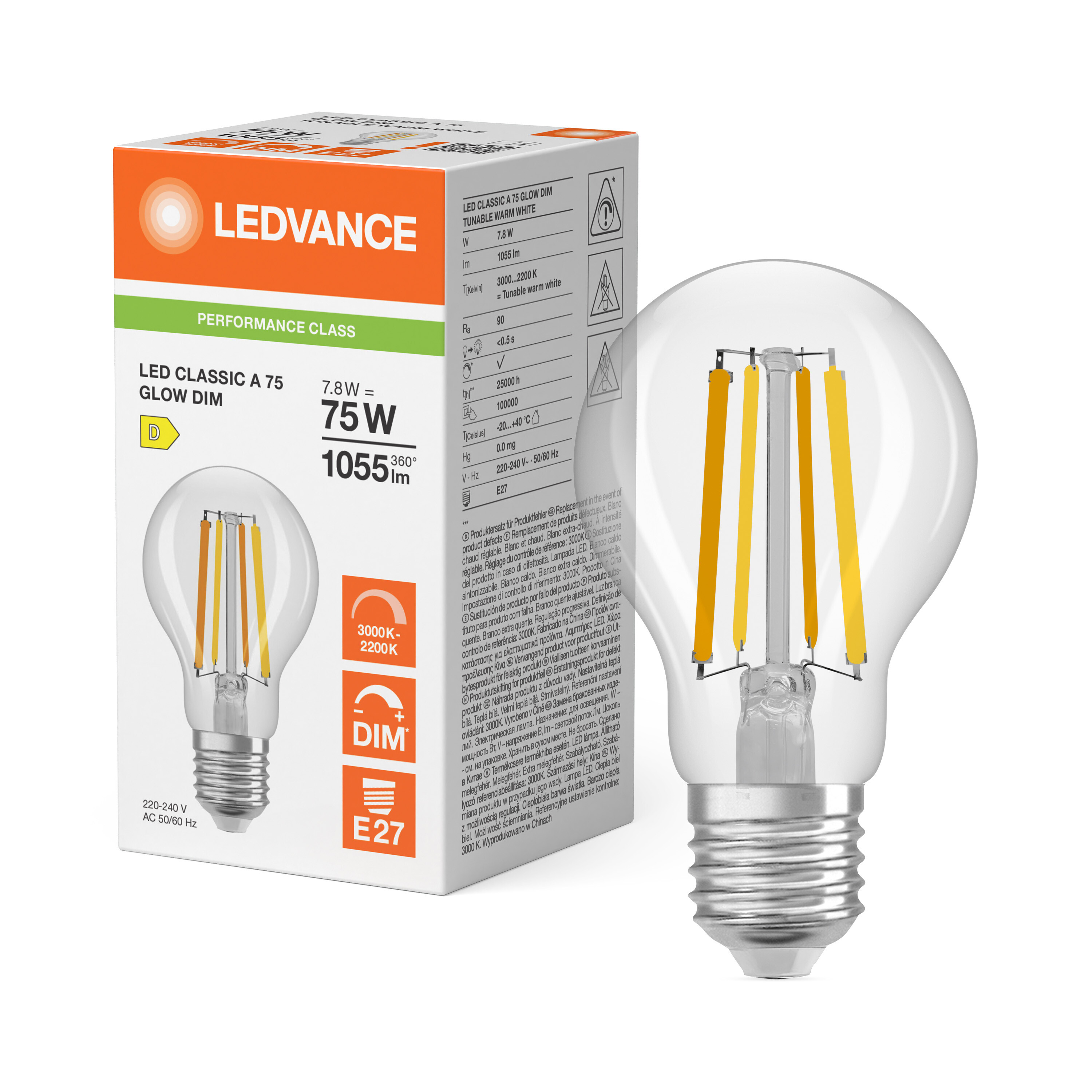ledvance Ledpære cla75 glwdim 1055lm 93022 cl e27