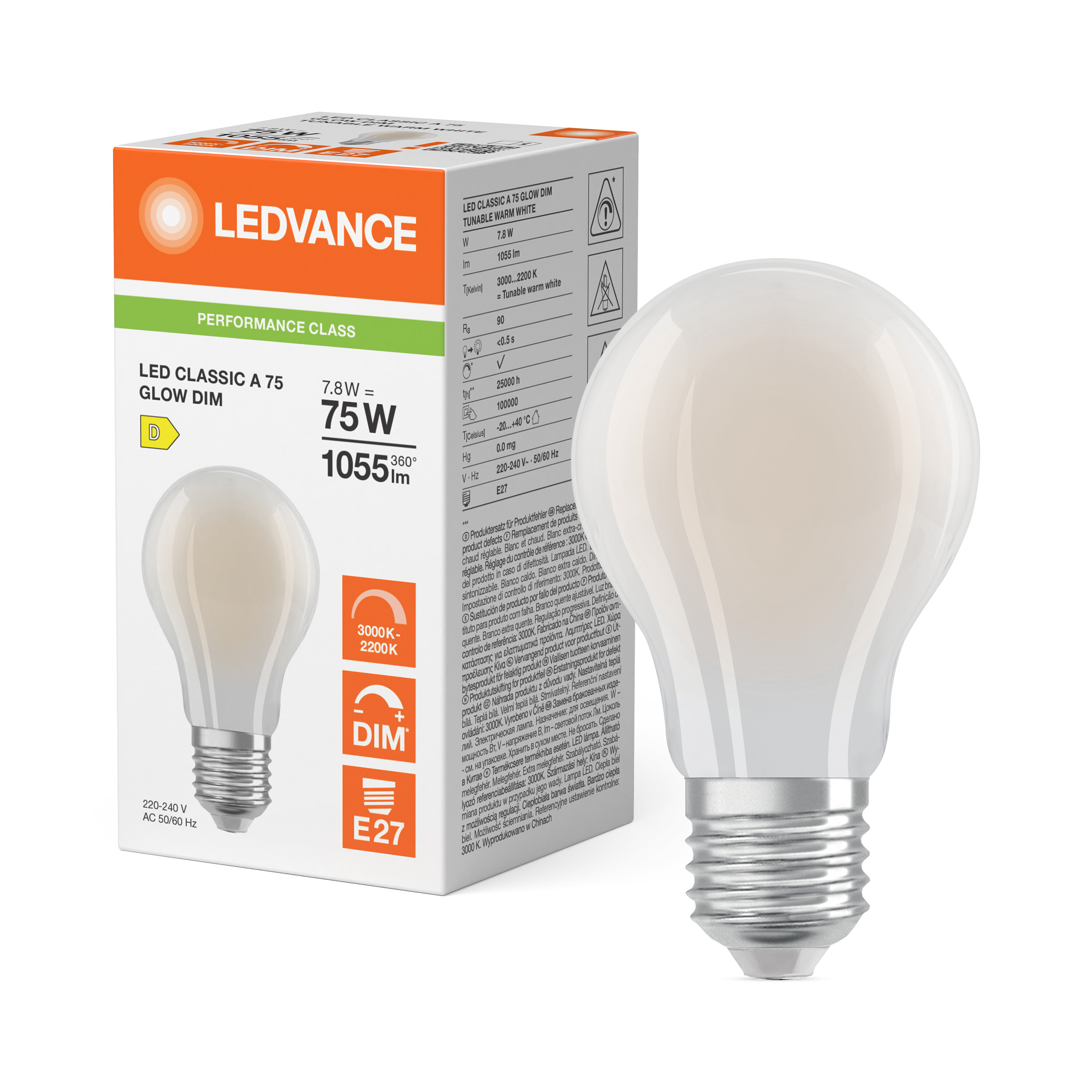 ledvance Ledpære cla75 glwdim 1055lm 93022 fr e27