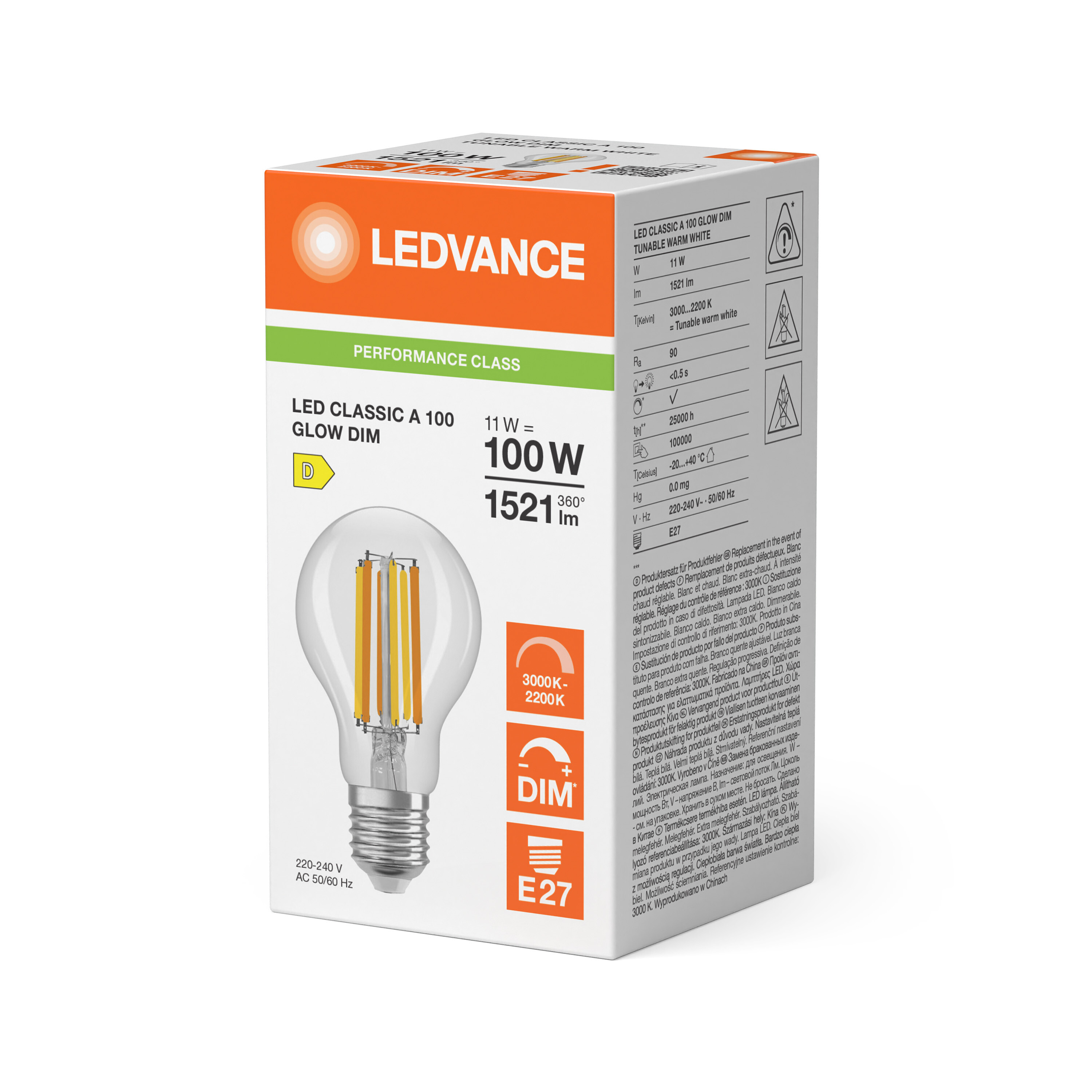 ledvance Ledpære cla100 glwdim 1521lm 93022cl e27