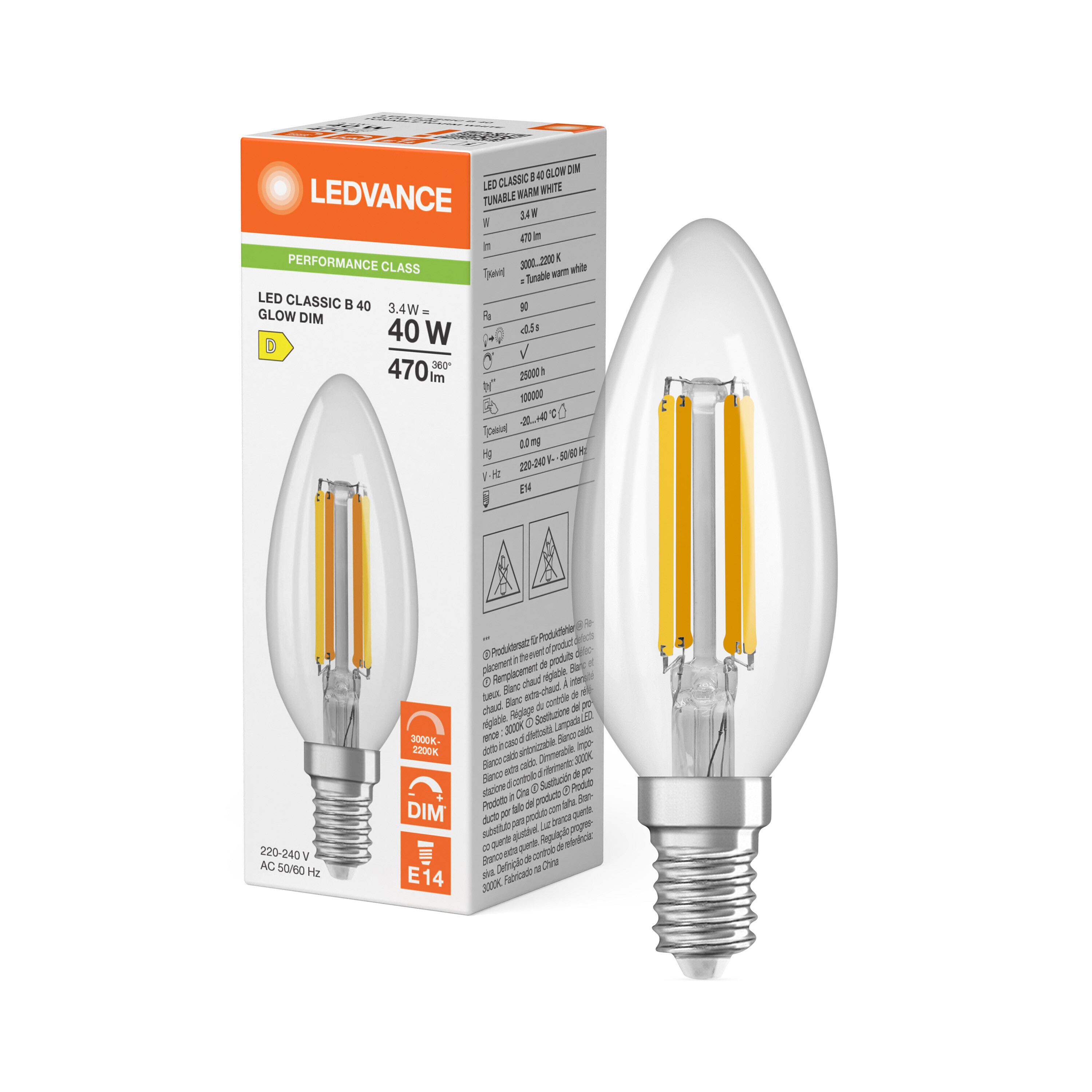 ledvance Ledpære clb 40 glwdim 470lm 93022 cl e14