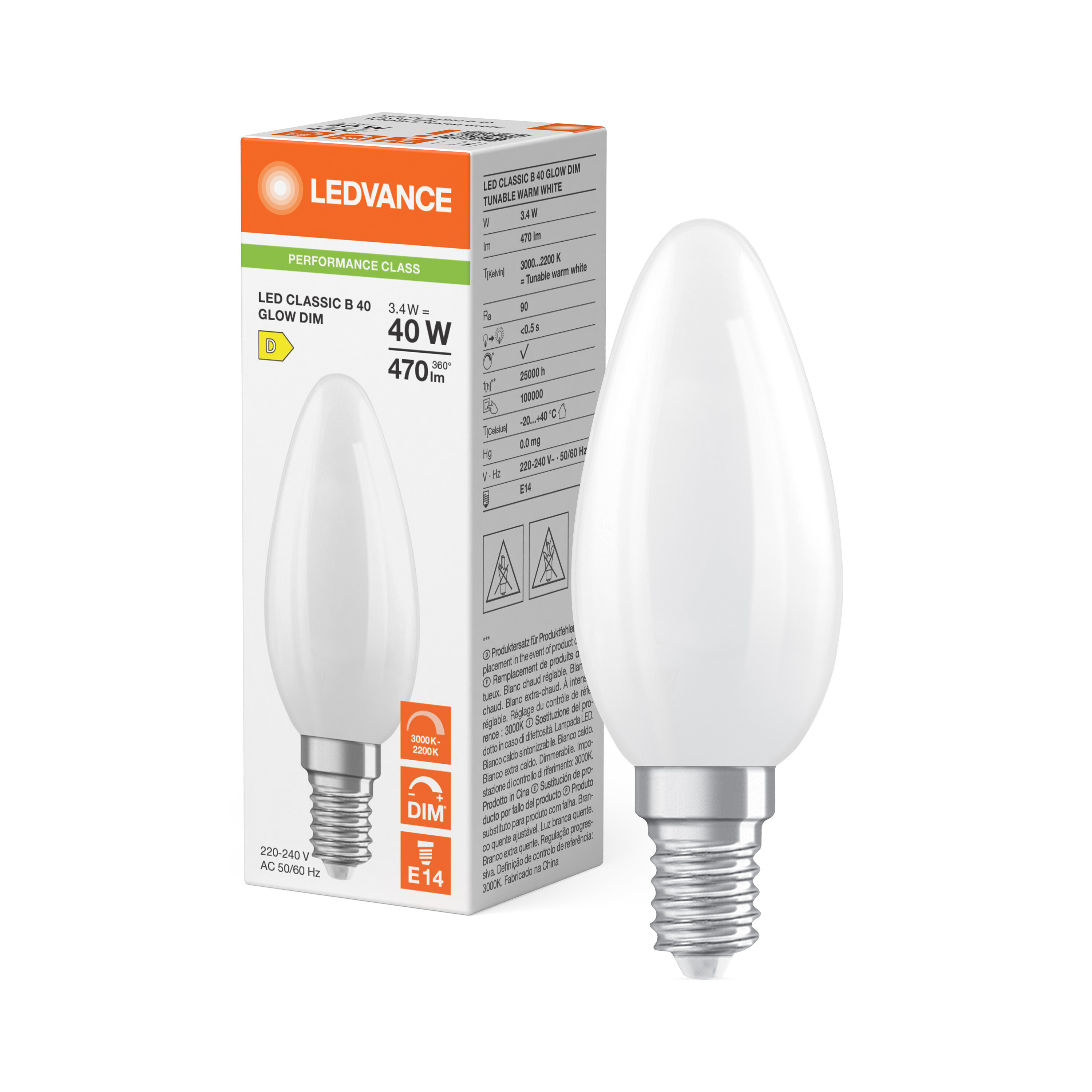 ledvance Ledpære clb 40 glwdim 470lm 93022 fr e14