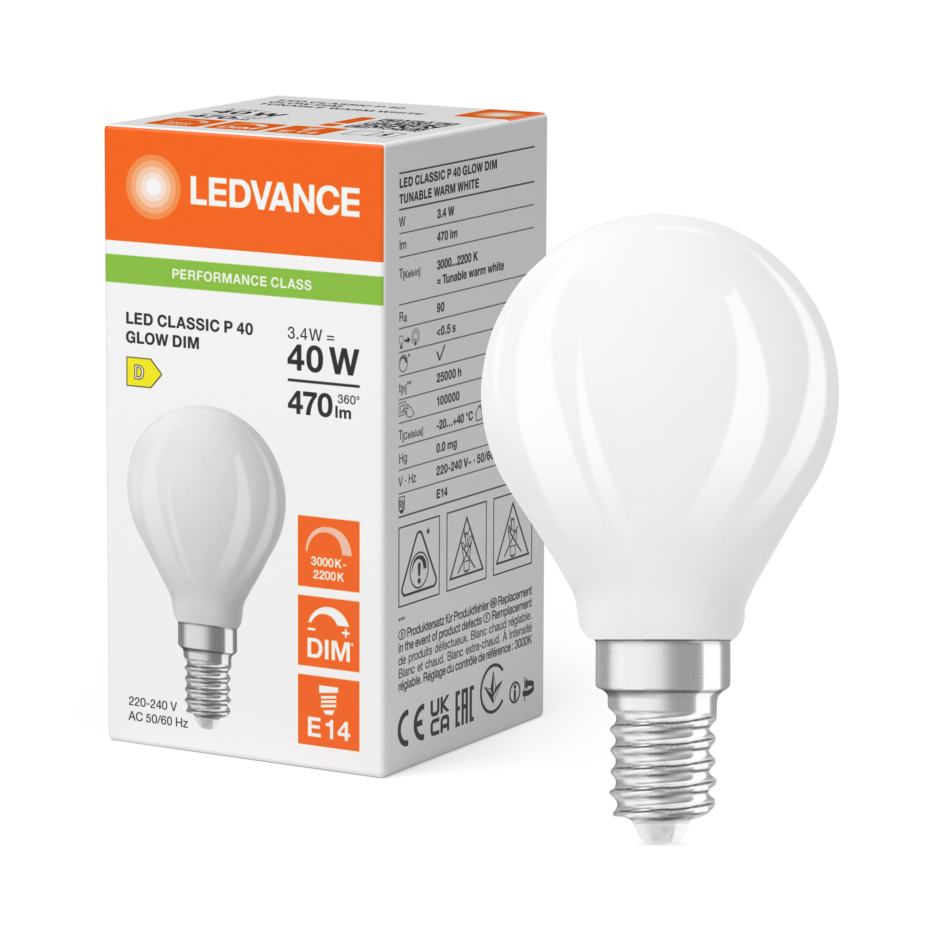 ledvance Ledpære clp 40 glwdim 470lm 93022 fr e14