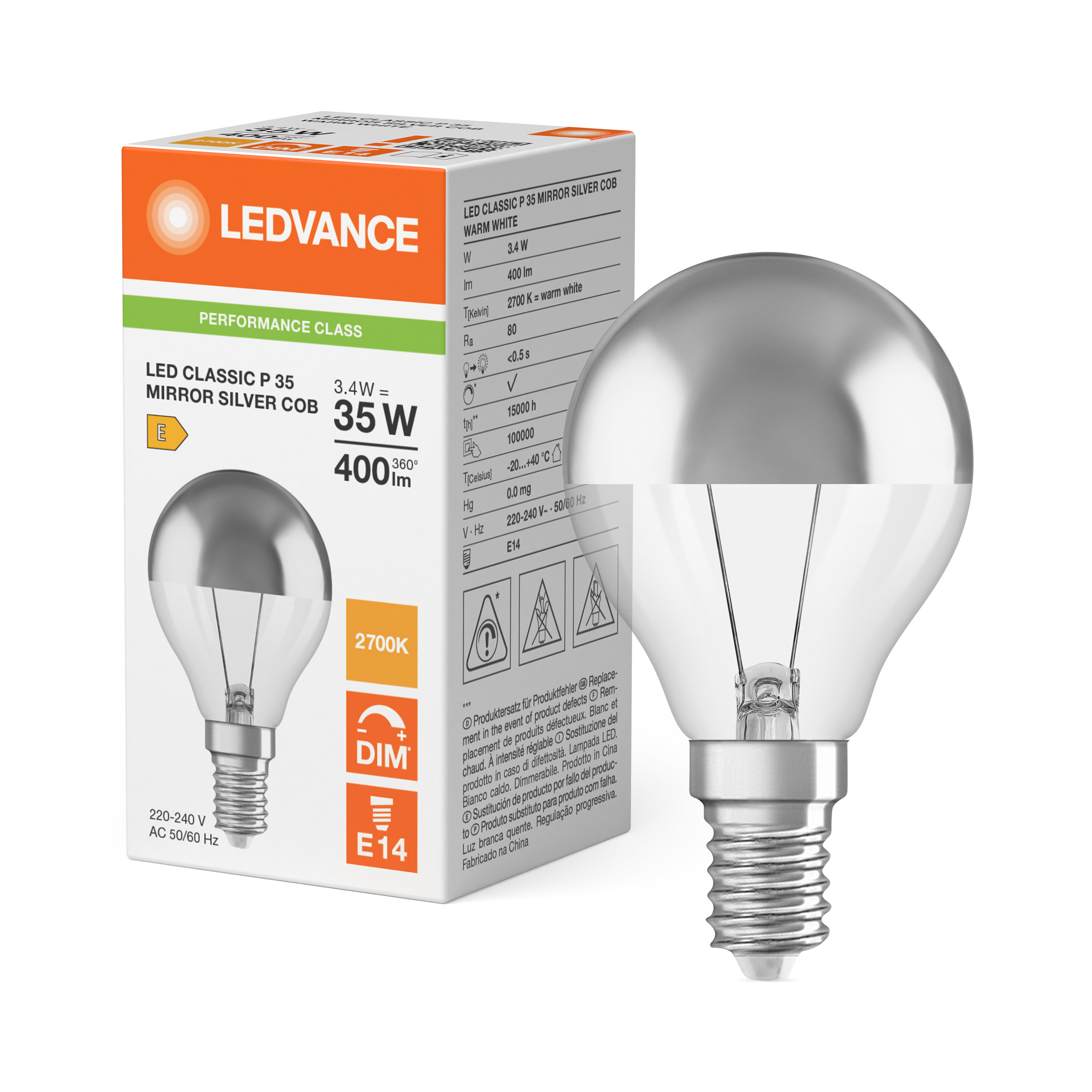 ledvance Ledpæreclp35 dim cob 400lm827 mirr s e14