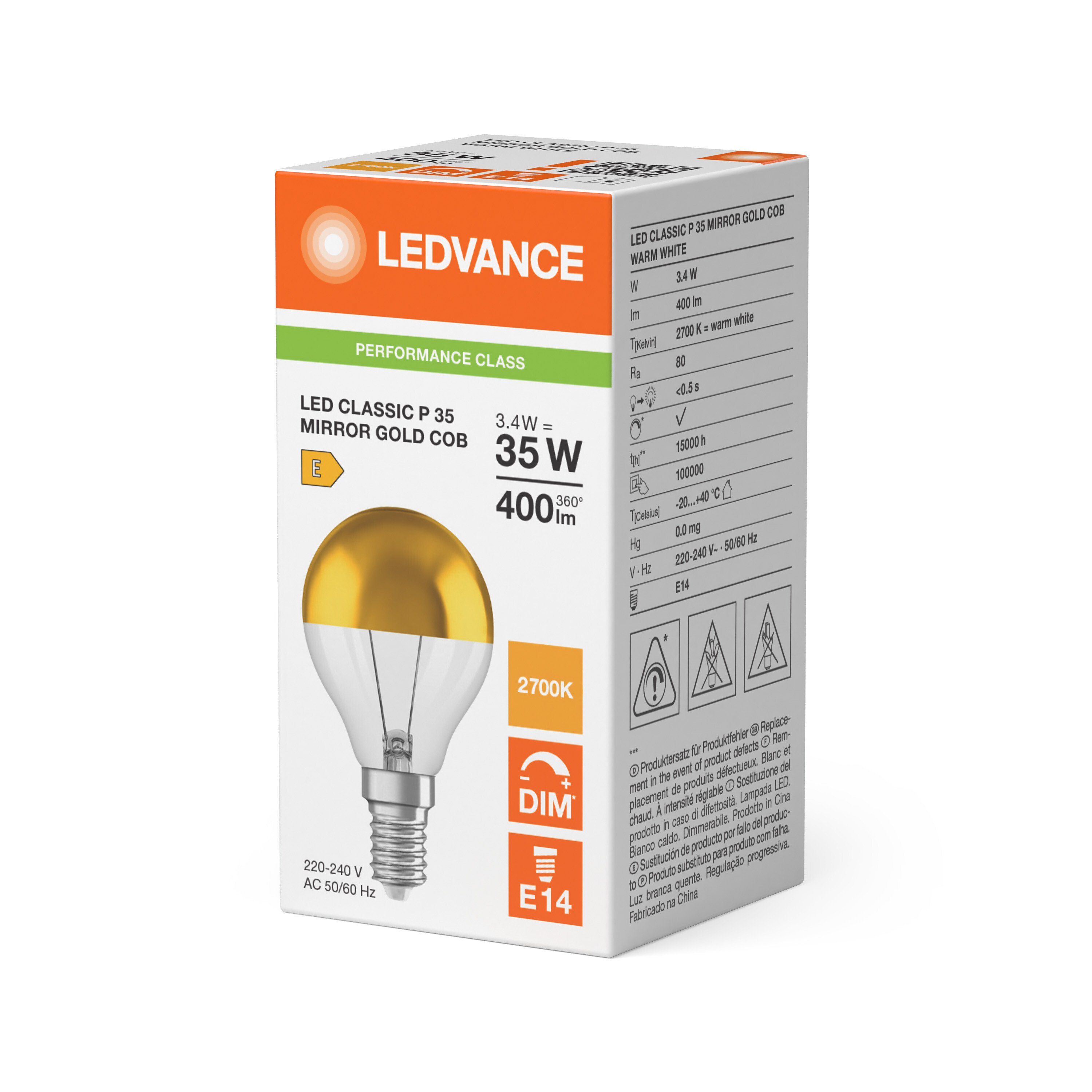 ledvance Ledpæreclp35 dim cob 400lm827 mirr g e14