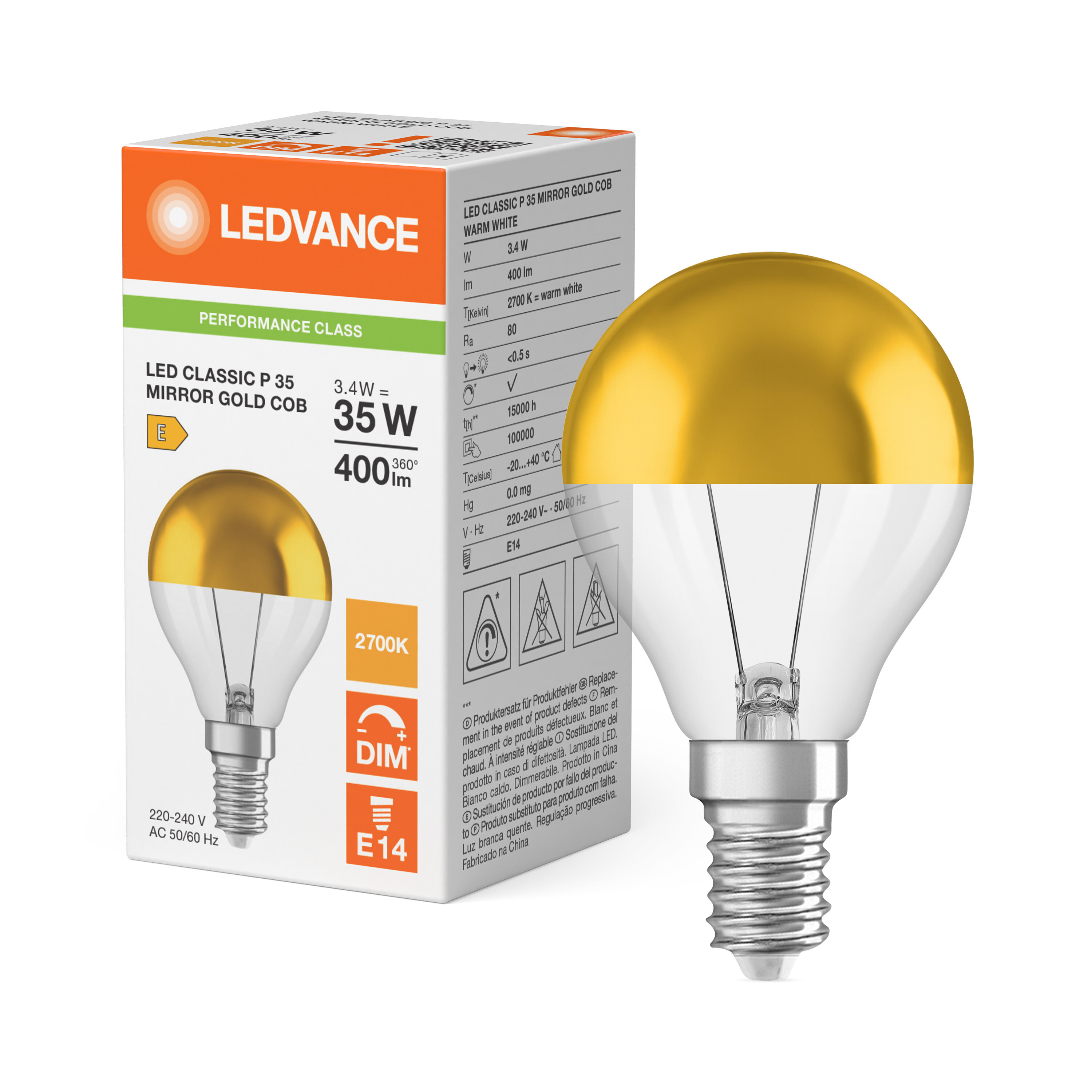 ledvance Ledpæreclp35 dim cob 400lm827 mirr g e14