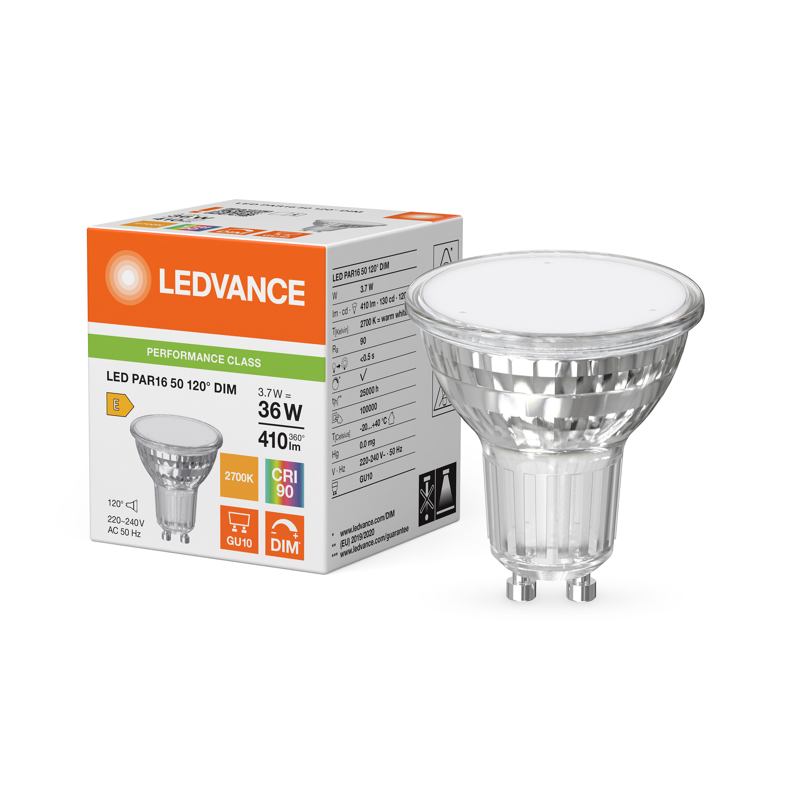 ledvance Ledspot par16 50 120°dim 410lm 927 gu10