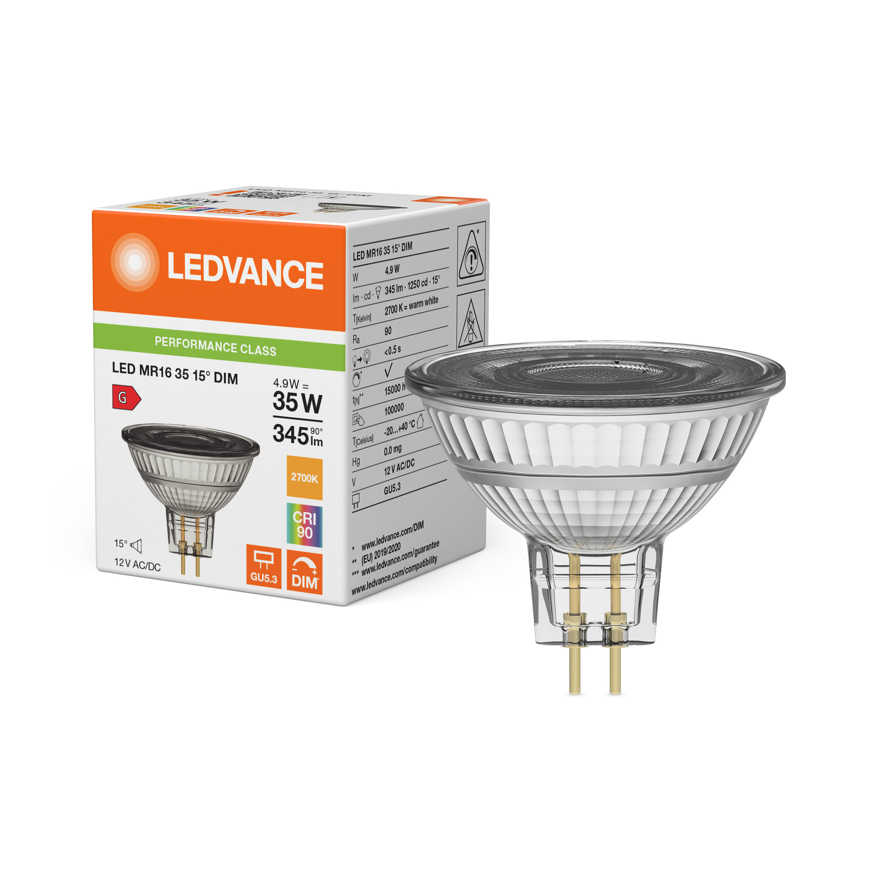 ledvance Ledspotmr16 35 15° dim 345lm 927 gu5.3 p