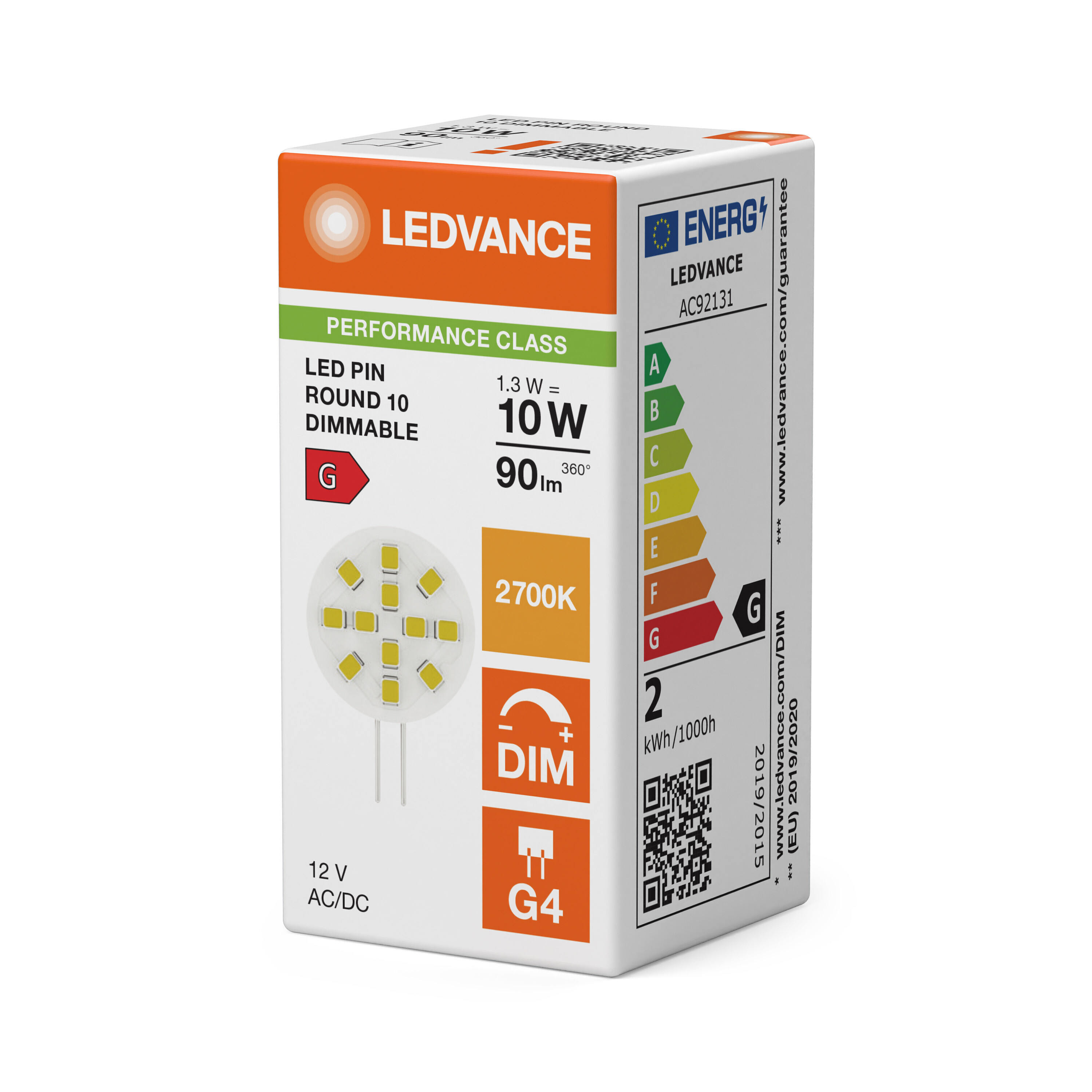 ledvance Ledpin round 10 100°dim 12v 90lm 827 g4