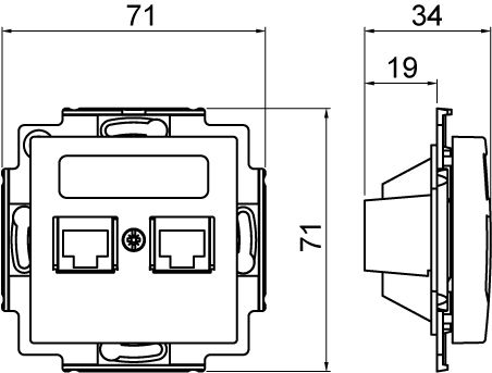 abb Modularuttag saga 2xrj-45, cat6 utp, vit