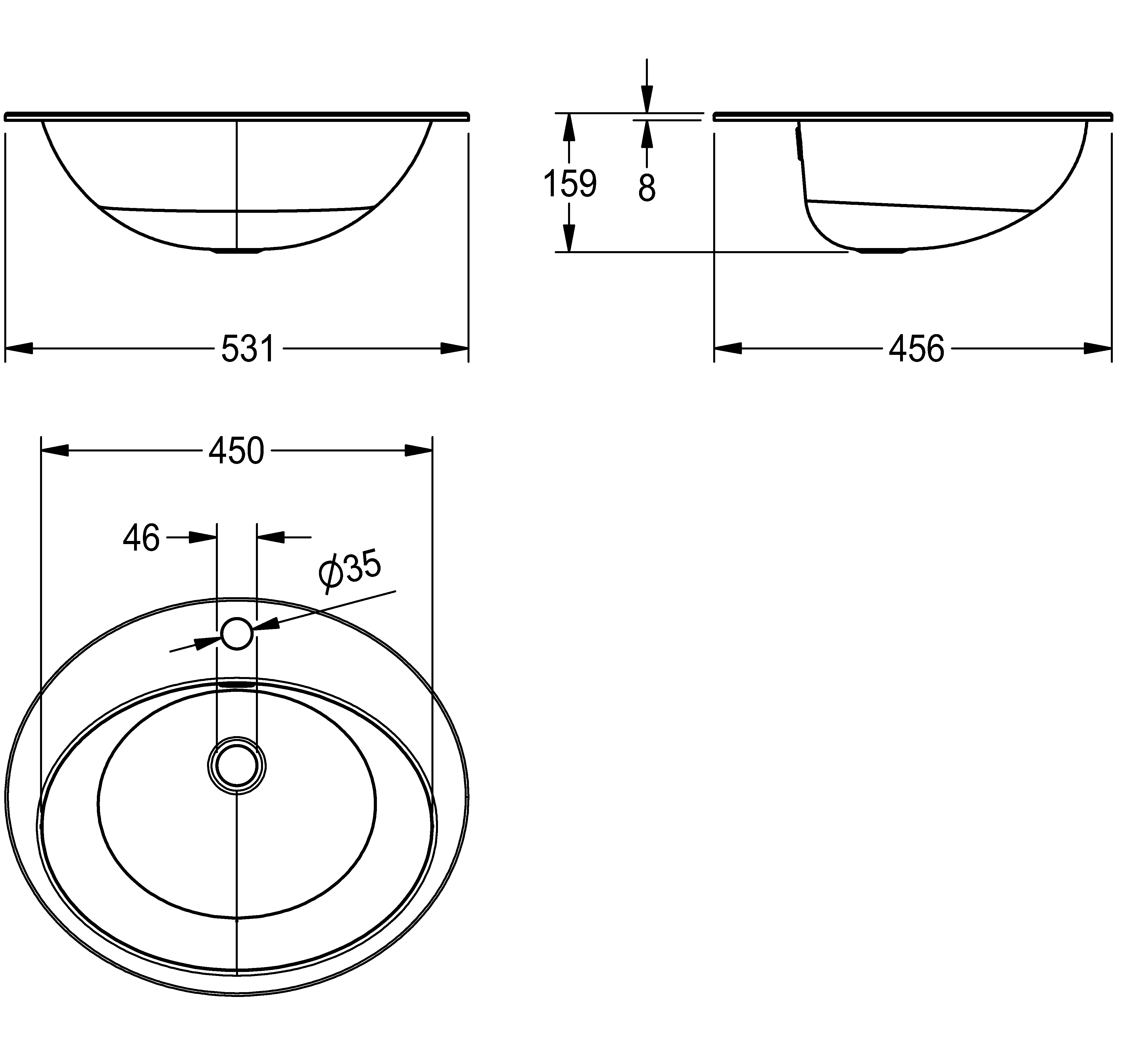 kwc Recessed sink kwc rondo rndx451-o