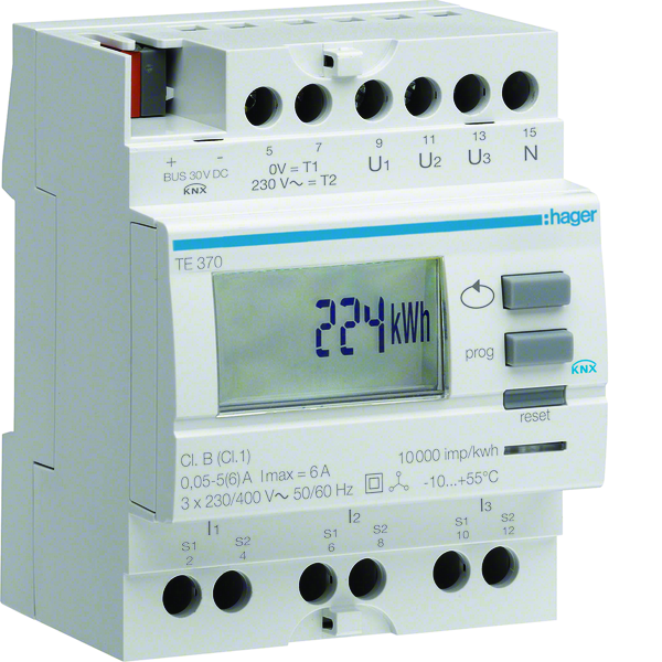 hager Energimätare knx tebis te370 3f virtam. imp. kl1