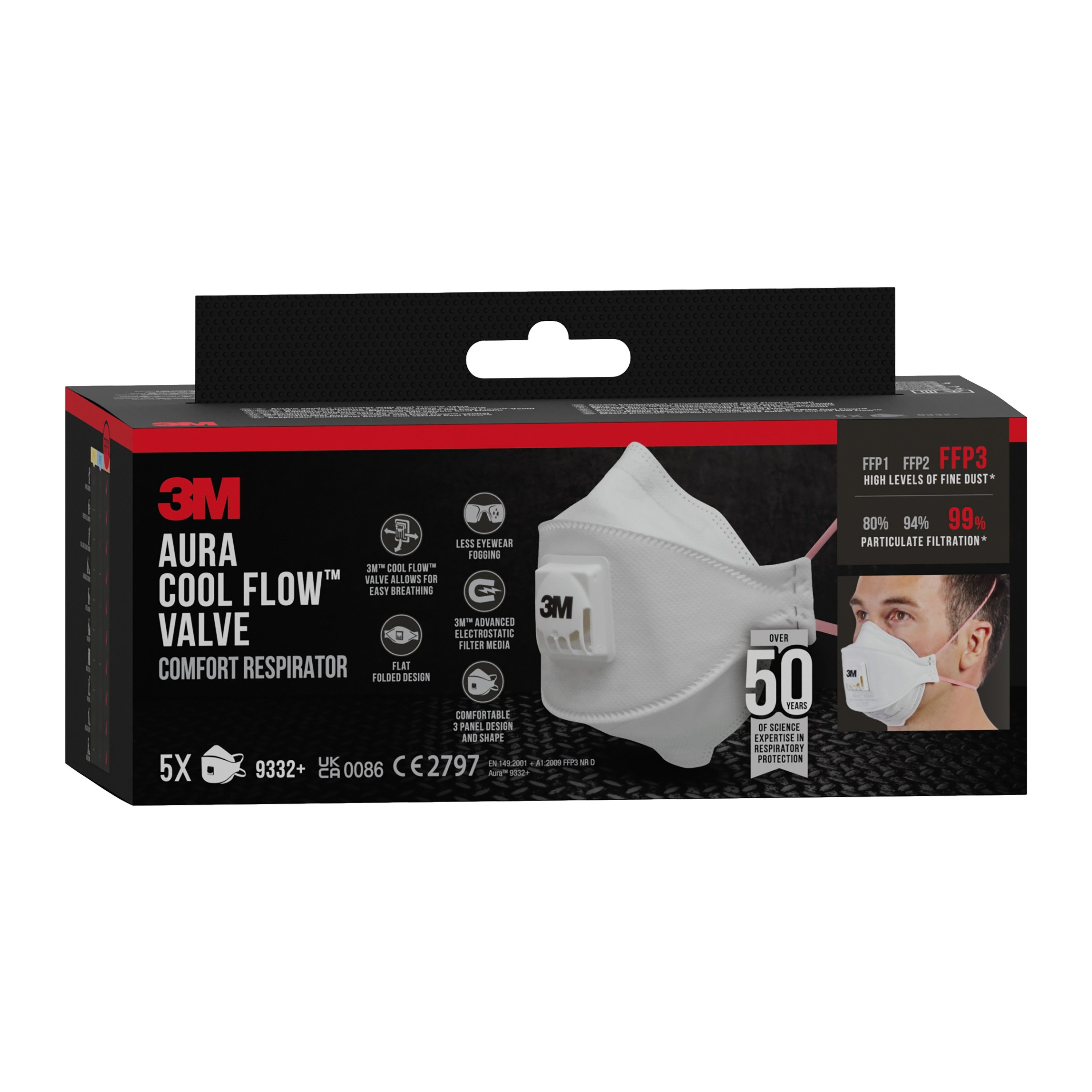 3m Hengityssuojain 3m ffp3 venttiil. 9332+ aura 5kpl