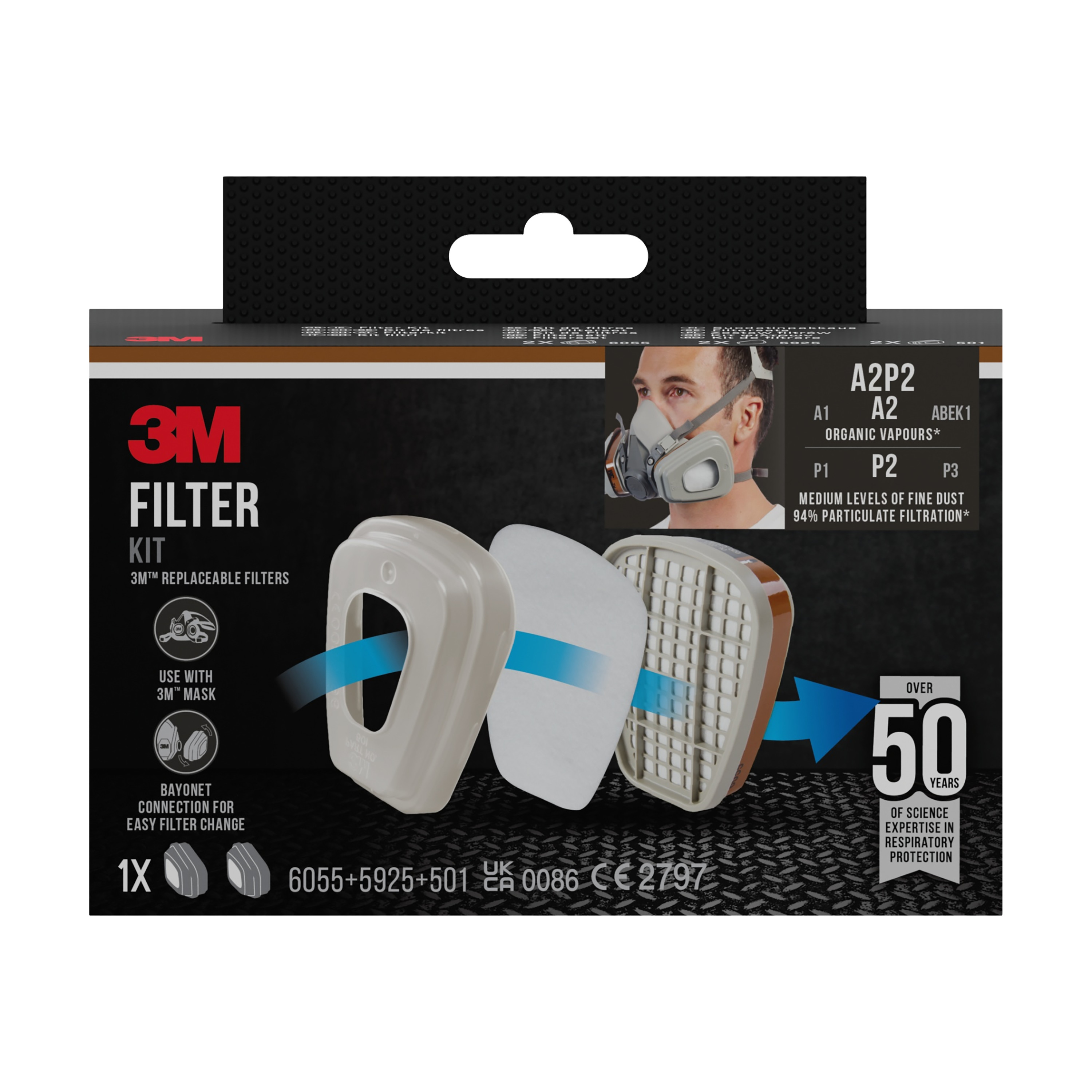 3m 3m filter,sprutmål, 6002 cr,a2p2,