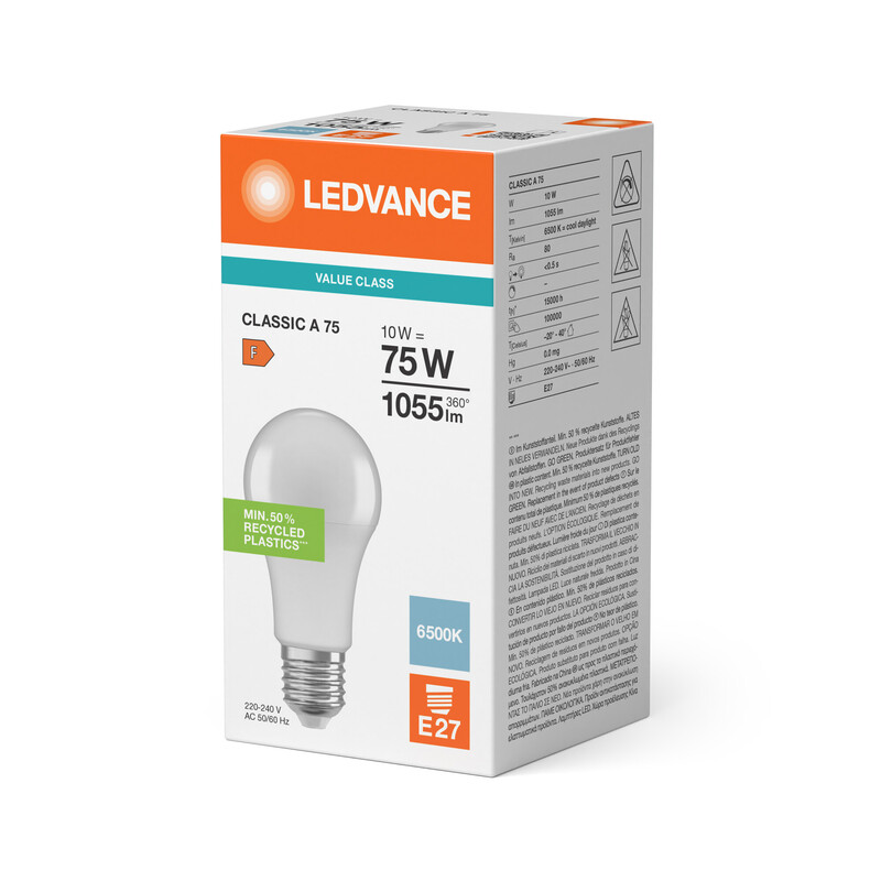 ledvance Standard lamp value classic cla 10w/865 1055lm e27 op