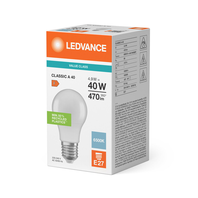 ledvance Standard lamp value classic cla 4,9w/865 470lm e27 op