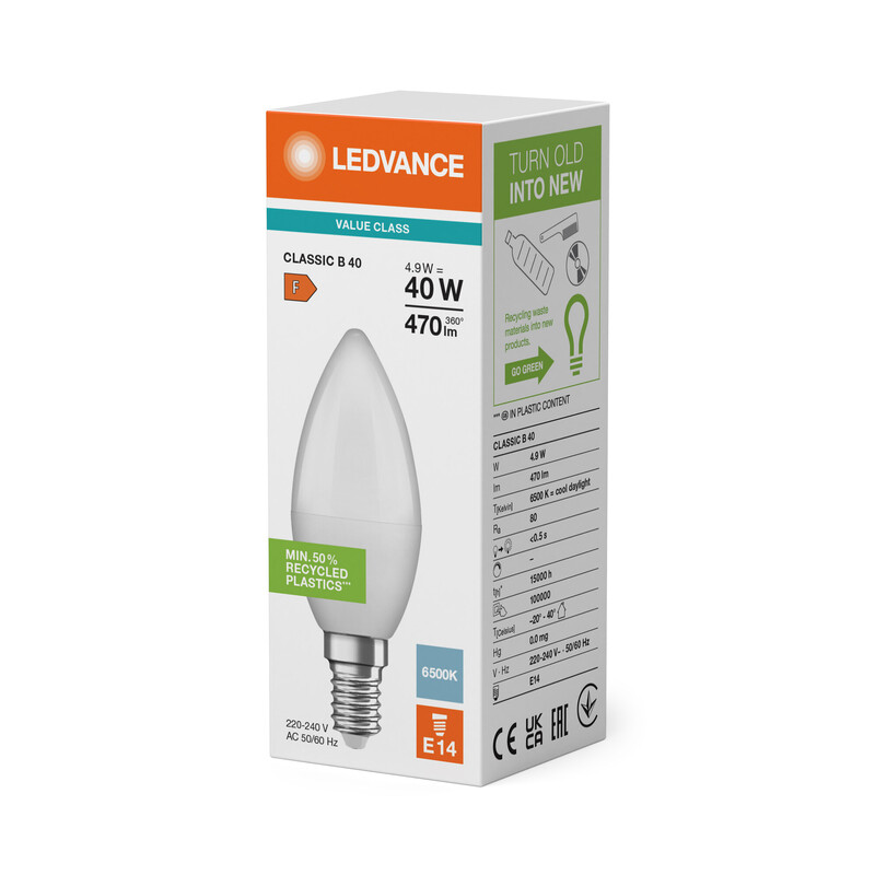 ledvance Kronlampa value classic clb 4,9w/865 470lm e14 op