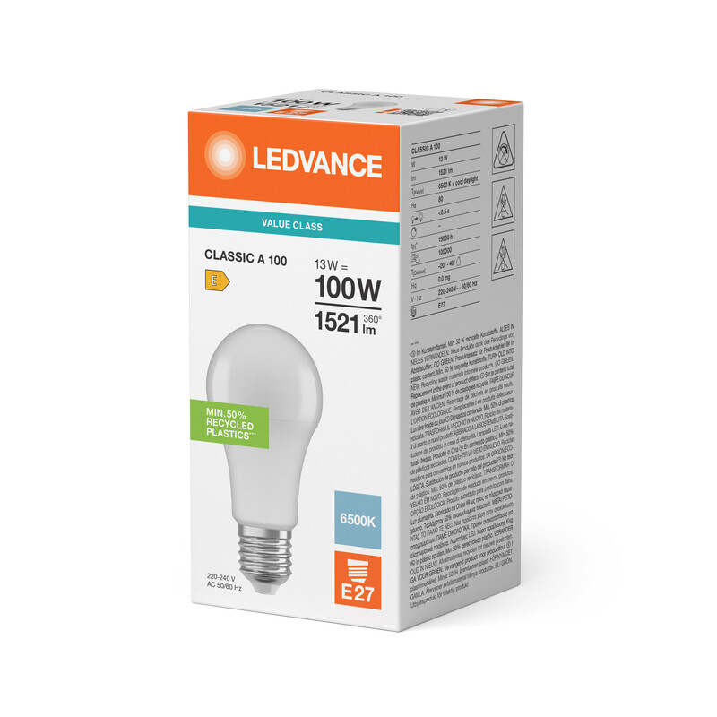 ledvance Standard lamp value classic cla 13w/865 1521lm e27 op