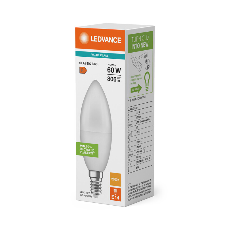 ledvance Kronlampa value classic clb 7,5w/827 806lm e14 op