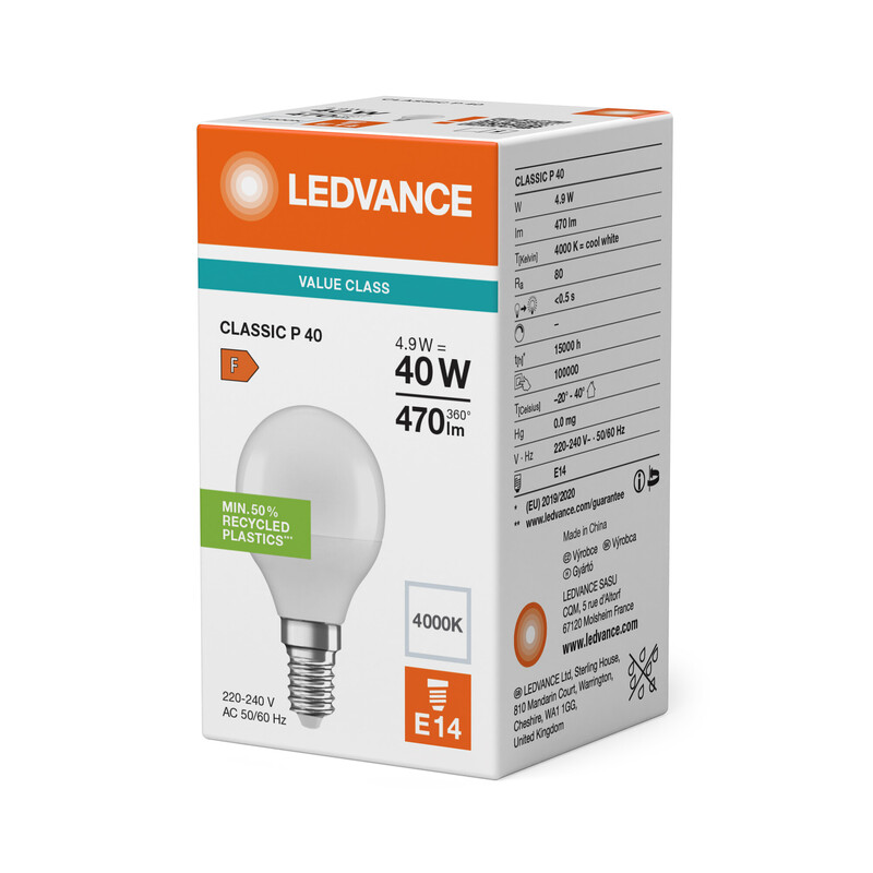 ledvance Minibollform lampa value clp 4,9w/840 470lm e14 op