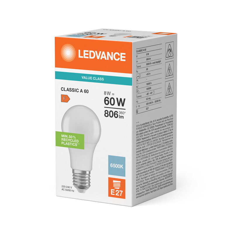 ledvance Standard lamp value classic cla 8w/865 806lm e27 op