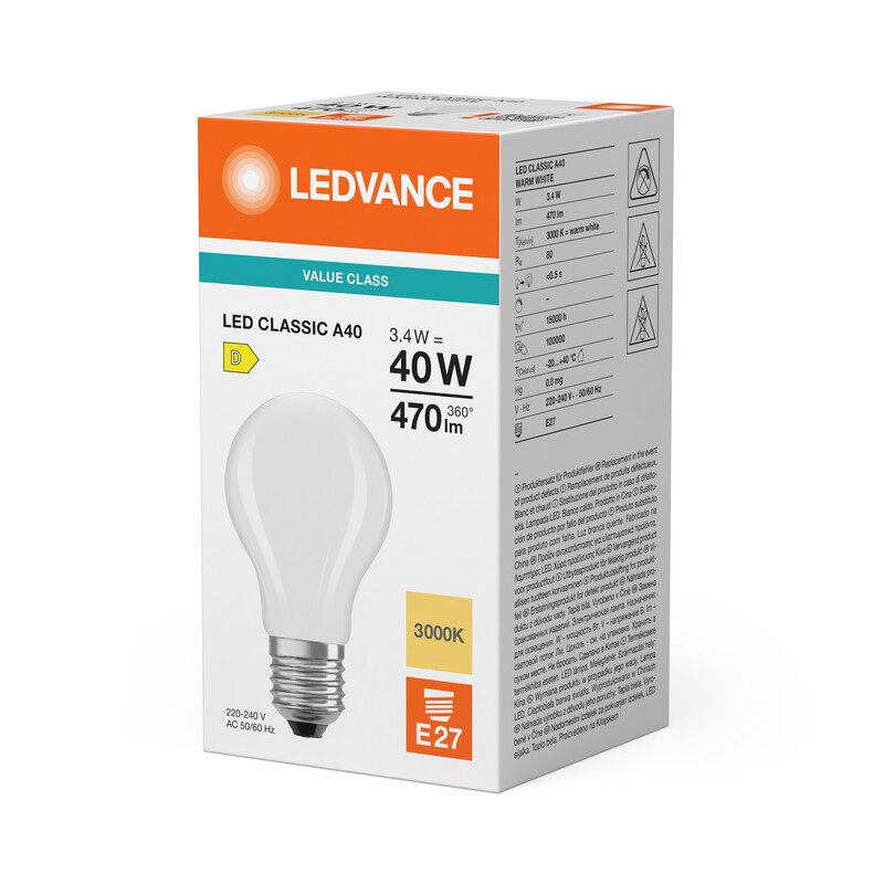 ledvance Standard lamp value classic cla 3,4w/830 470lm e27 fr