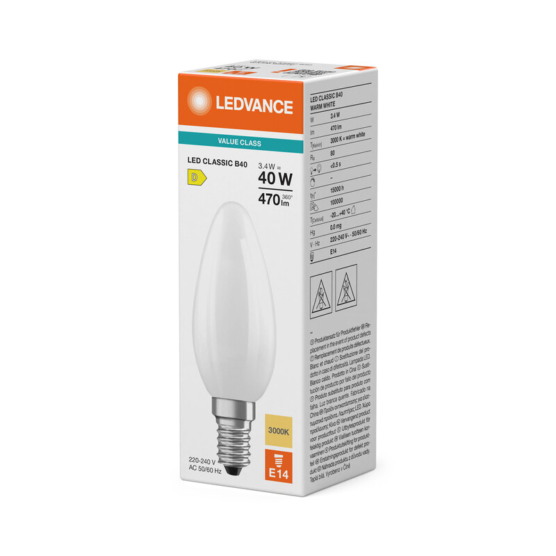 ledvance Kronlampa value classic clb 3,4w/830 470lm e14 fr