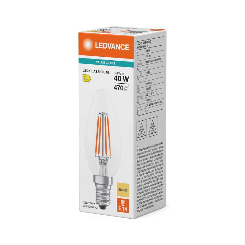 ledvance Kronlampa value classic clb 3,4w/830 470lm e14 cl