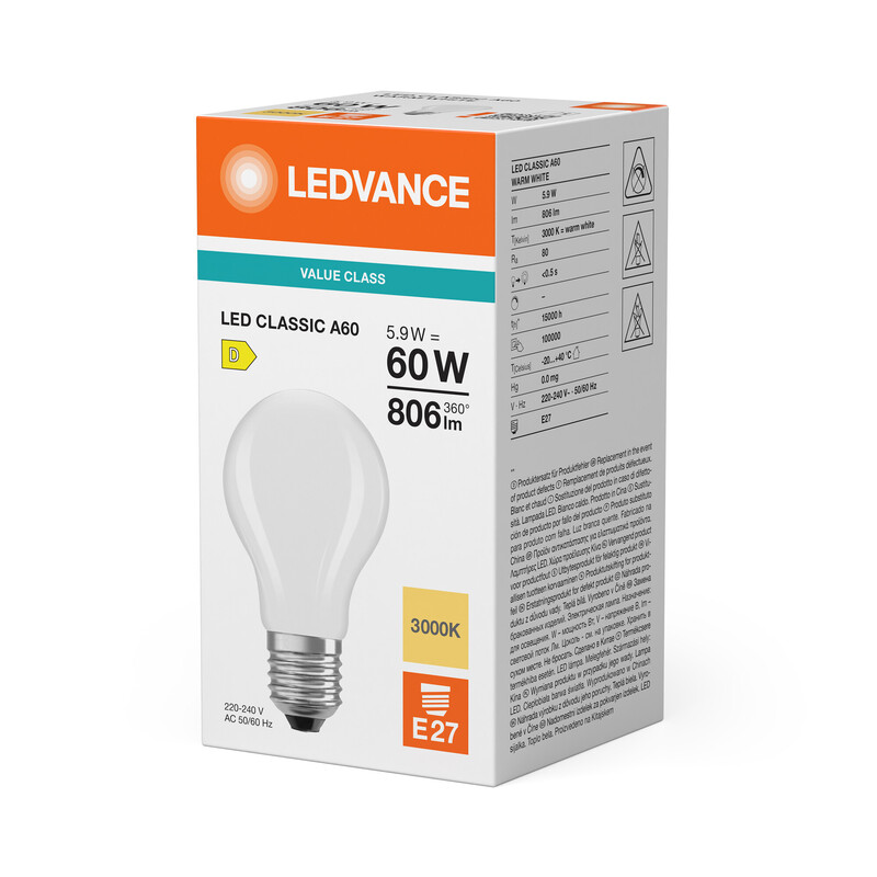 ledvance Standard lamp value classic cla 5,9w/830 806lm e27 fr