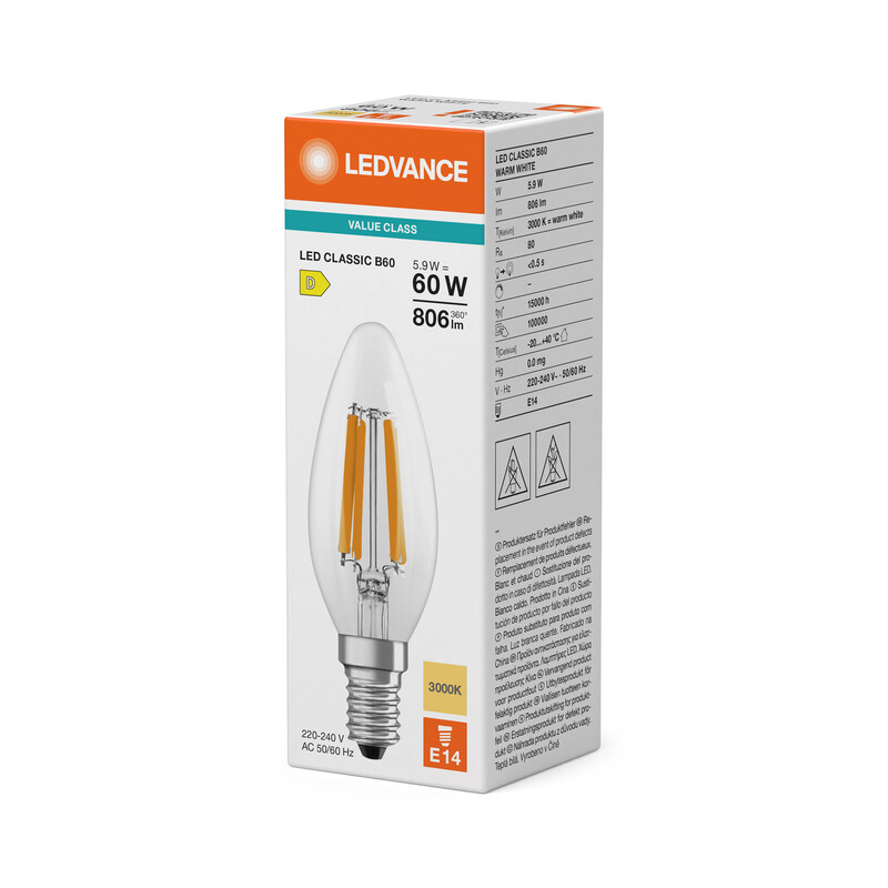 ledvance Kronlampa value classic clb 5,9w/830 806lm e14 cl
