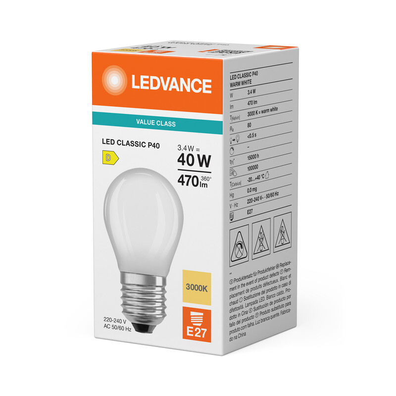 ledvance Mini-ball shape lamp value clp 3,4w/830 470lm e27 fr