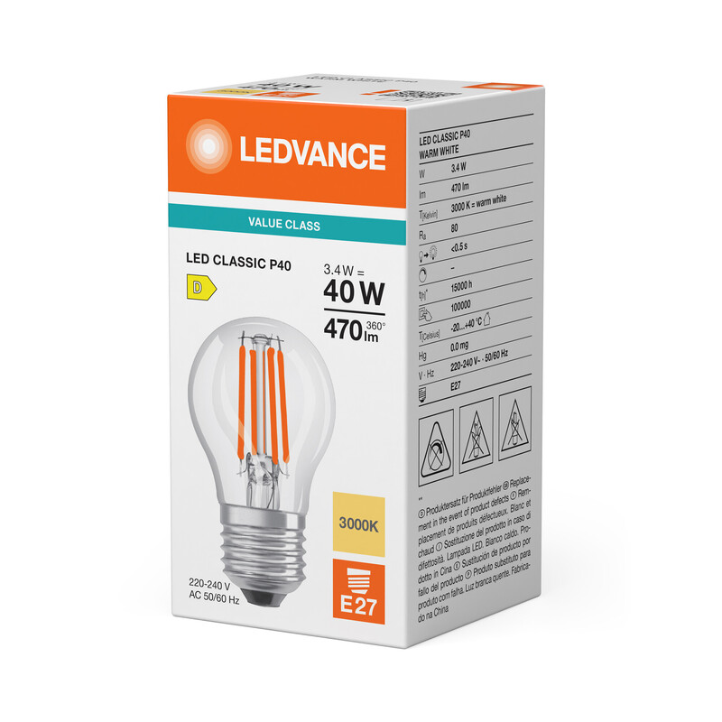 ledvance Mini-ball shape lamp value clp 3,4w/830 470lm e27 cl