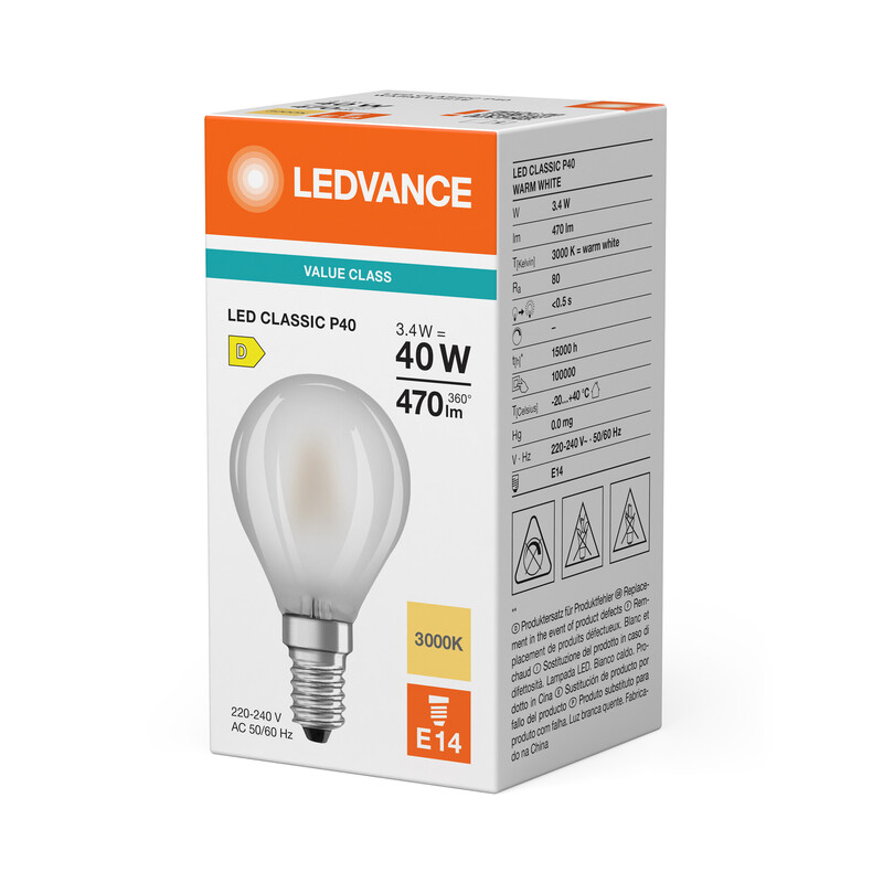 ledvance Mini-ball shape lamp value clp 3,4w/830 470lm e14 fr