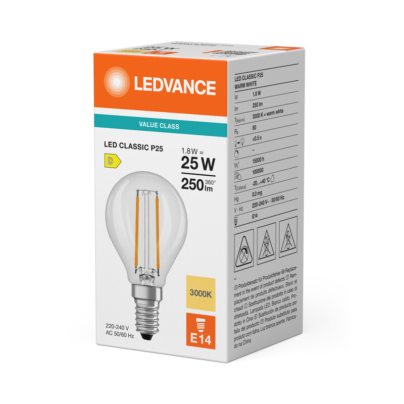 ledvance Mini-ball shape lamp value clp 1,8w/830 250lm e14 cl