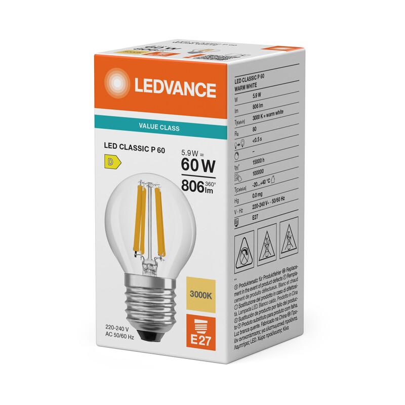 ledvance Mini-ball shape lamp value clp 5,9w/830 806lm e27 cl