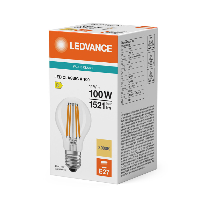 ledvance Standard lamp value classic cla 11w/830 1521lm e27 cl