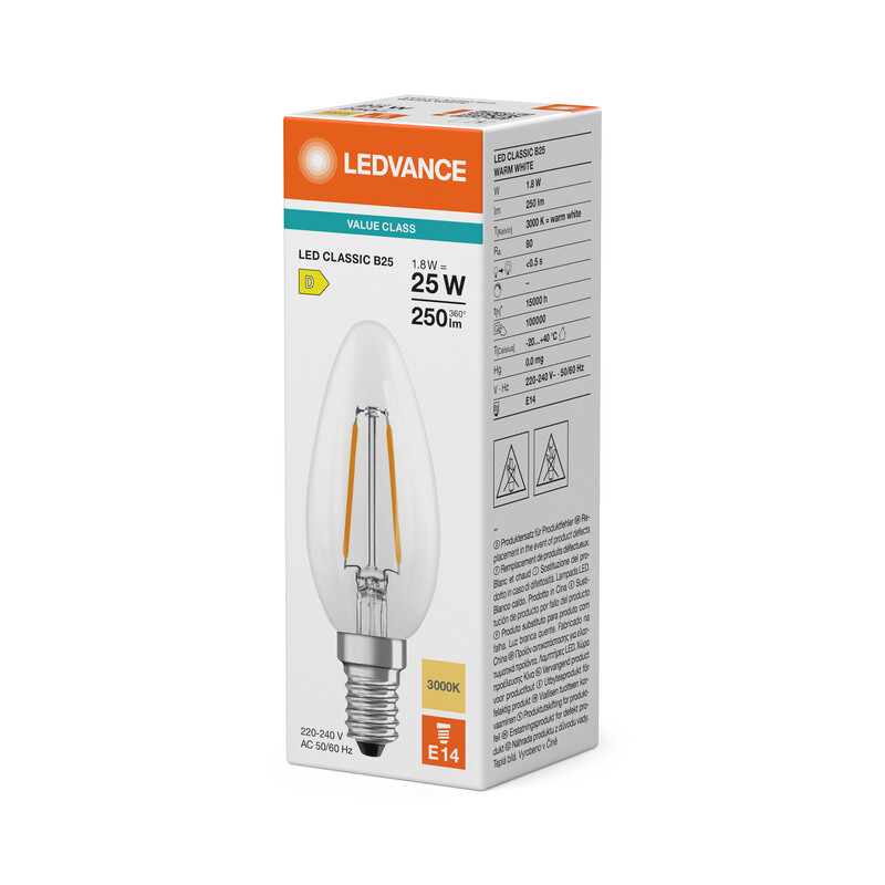 ledvance Kronlampa value classic clb 1,8w/830 250lm e14 cl