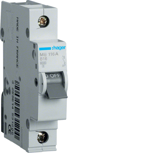 hager Automatinis jungiklis mb116a 1p b16a 230v 6ka