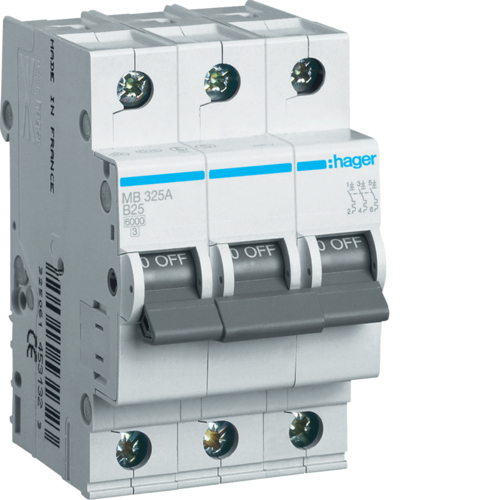 hager Automatinis jungiklis 3p b25a 230v 6ka